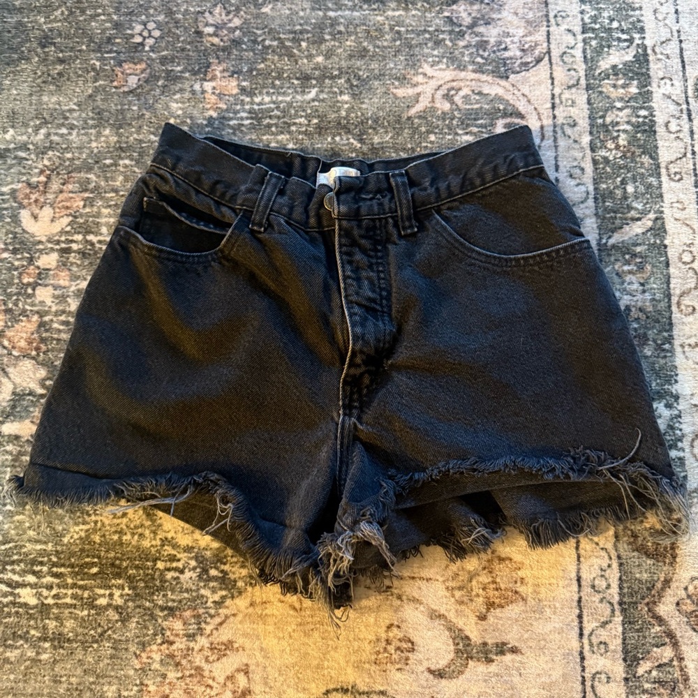 The London Jean Classic Black Frayed Hem Jean Shorts
